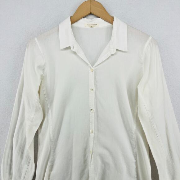 EILEEN FISHER Top S Cotton Woven Jersey Panels Shirt Button Up Long Sleeve White - Picture 3 of 13